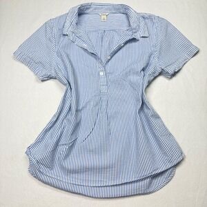 LL Bean Top Women's S Seersucker Button Down Short Sleeve Striped Beach Nautical